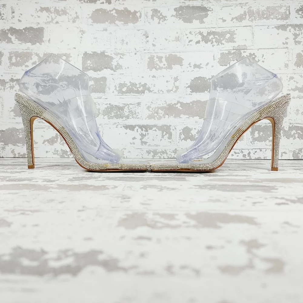 New Steve Madden Pending Embellished Clear Strap Stiletto Sandals C366 - Picture 7 of 14
